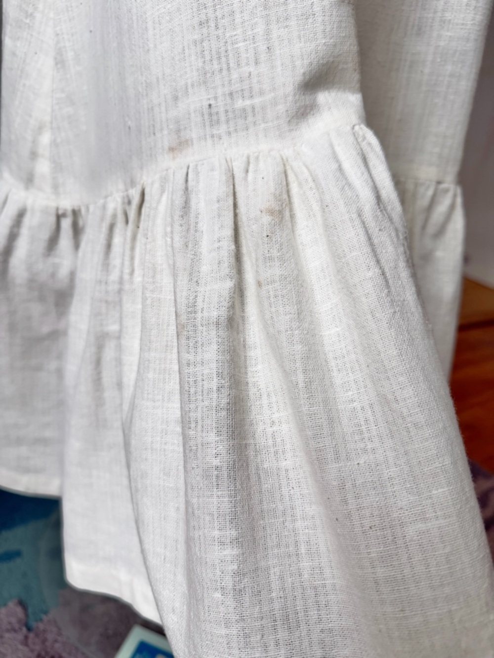 Vintage YOUNG EDWARDIAN DRESS Pinafore Ruffles Embroidered Birds 1970s Boho XS/S - Picture 11 of 11